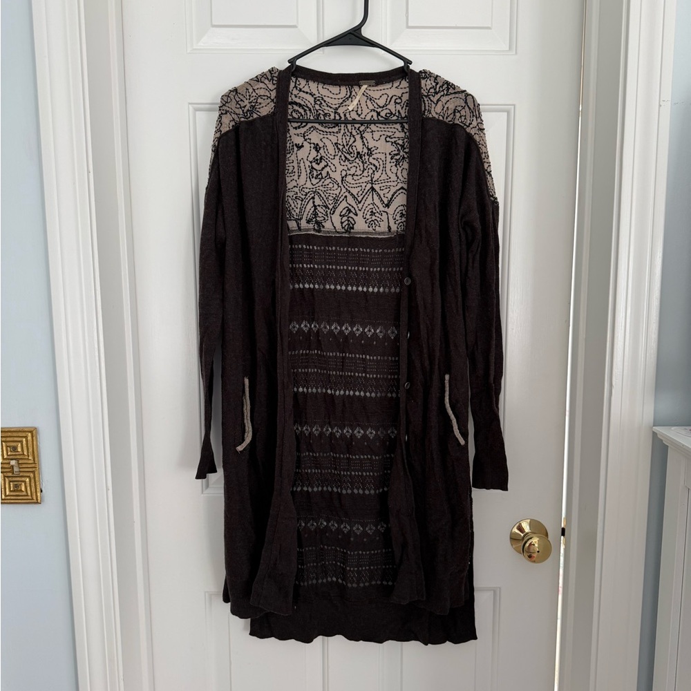 Free People Brown and Cream Cardigan